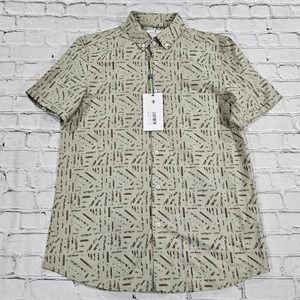 Larsson & Co Linen Blend Green Short Sleeve Button Down Shirt MENS SIZE S